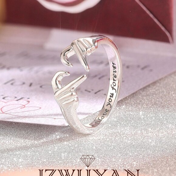 925-Sterling-Silver Heart Claddagh Rings for Women - Adjustable White/18K/Rose G - Picture 2 of 6